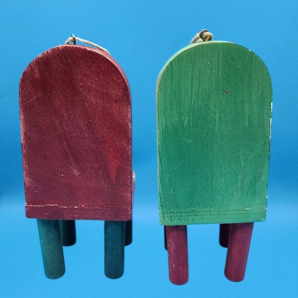 Vintage Wooden Santa & Tree Chair Folk Art Ornaments Handcrafted Set 1997 - Picture 6 of 10